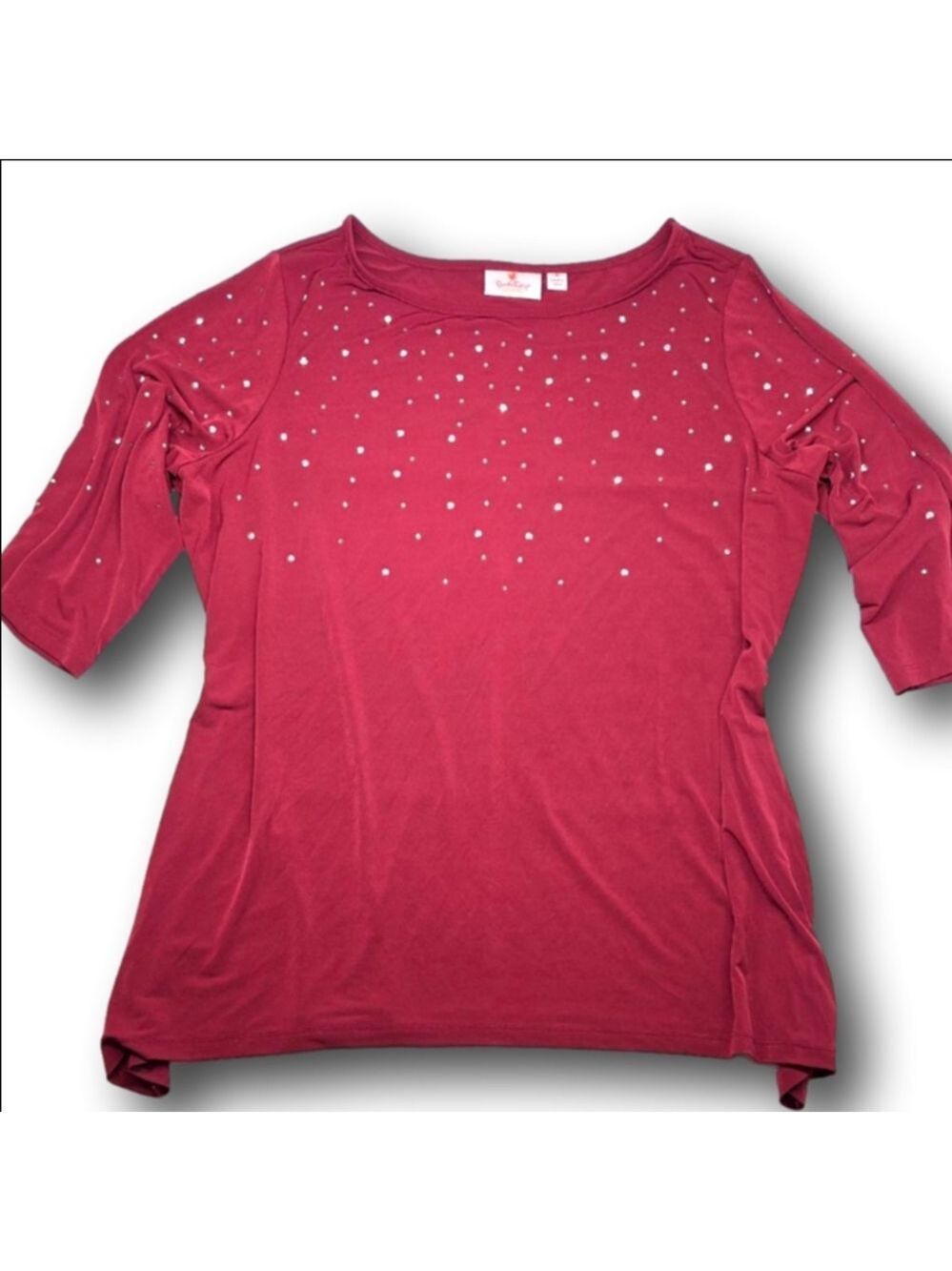 Women's Quacker Factory Maroon Rhinestone Tunic Top Plus Size 1X